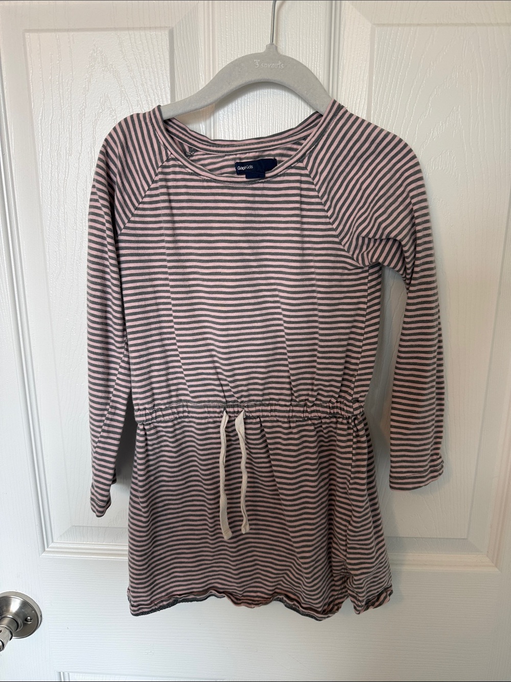 GAP Pink and Grey Stripe Drawstring Waist Casual Dress (Jersey) 4-5 (xs)